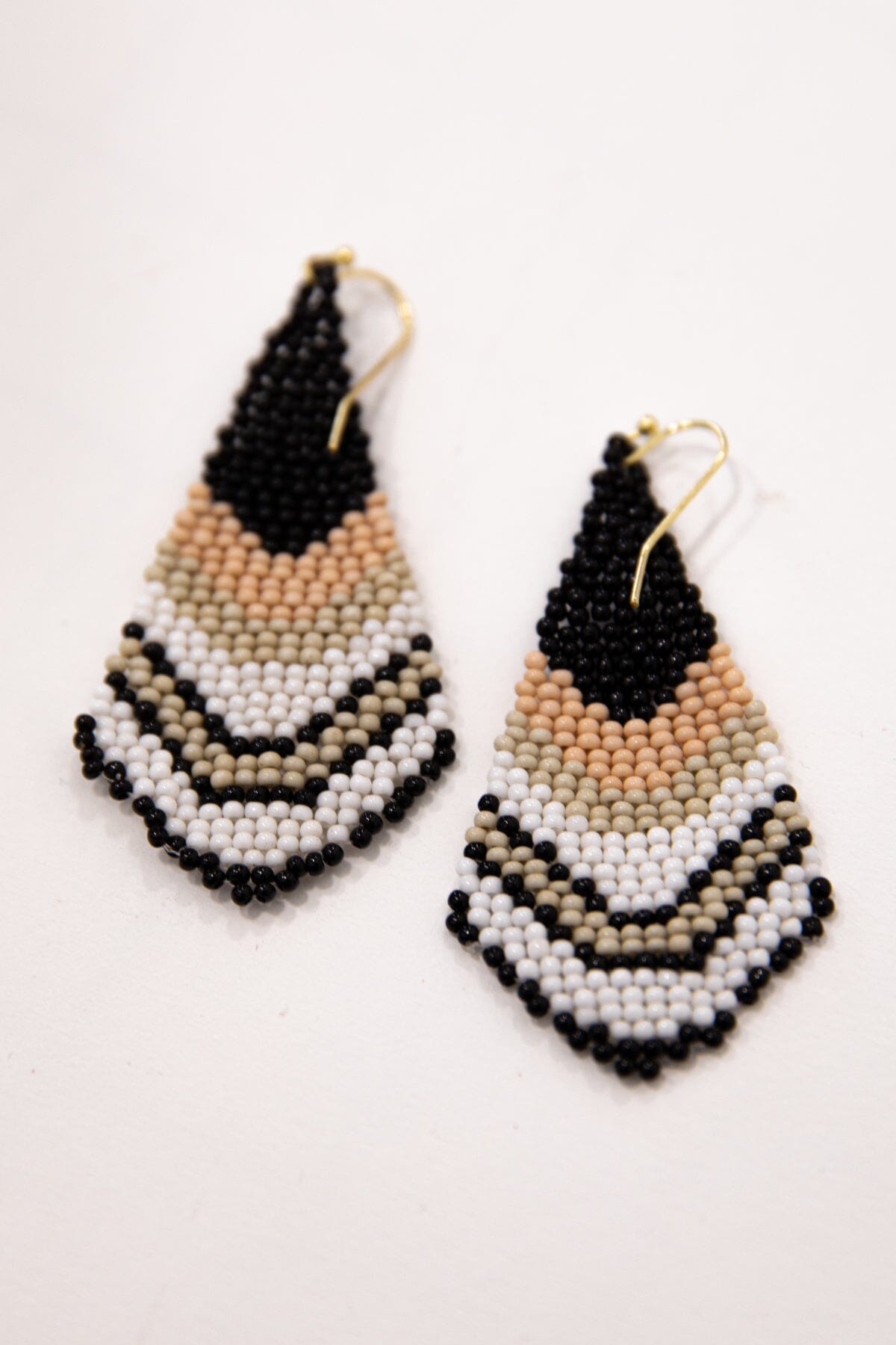 Black Multicolor Seed Bead Triangle Earrings