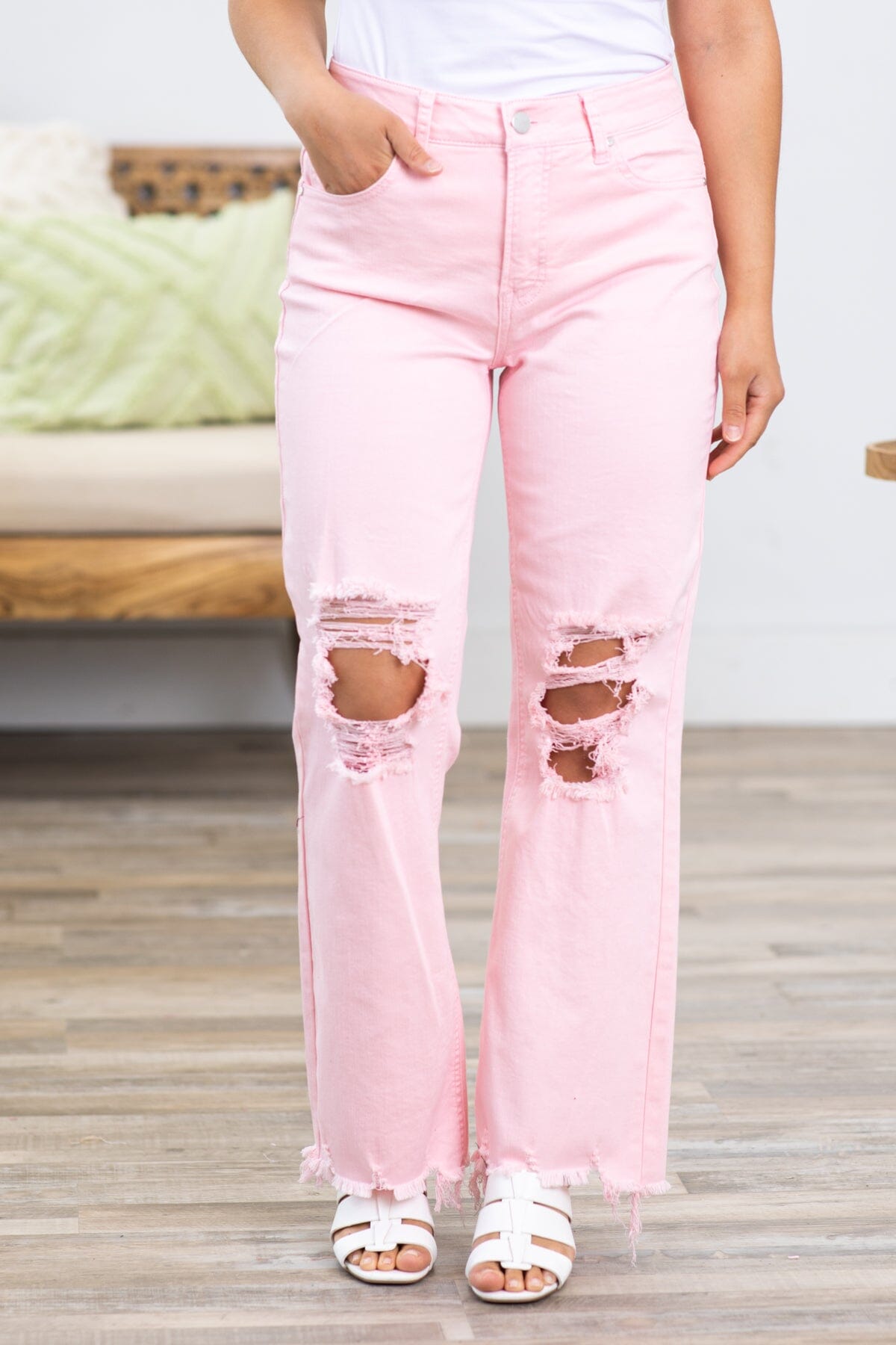 Risen Blush Washed Straight Leg Jeans