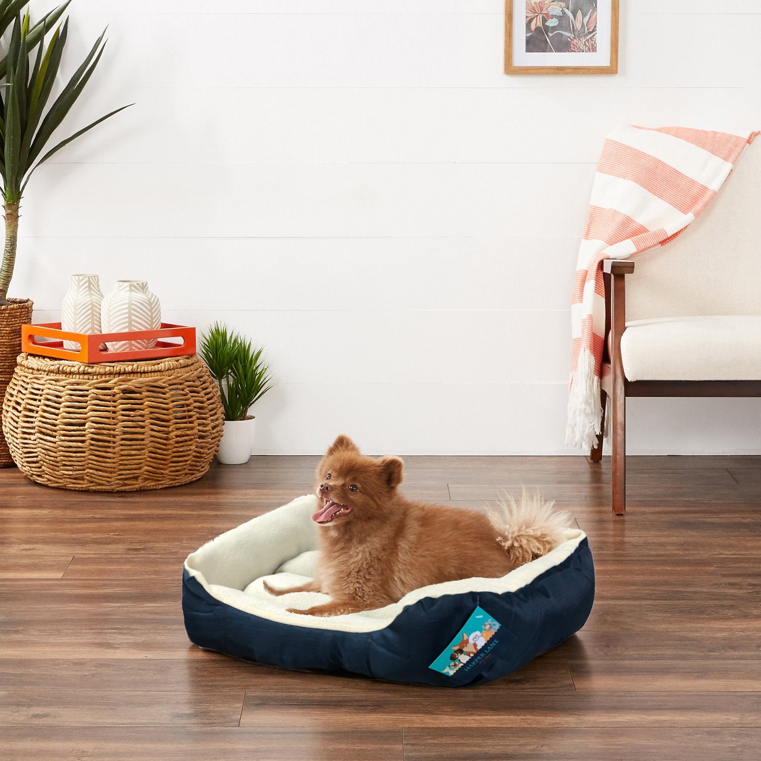 Harper Lane Monaco Rectangular Plush Pet Bed， Navy