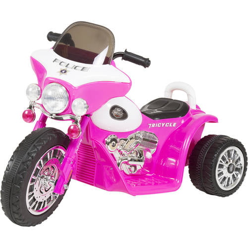 3 Wheel Mini Motorcycle Trike for Kids， Battery Powered Ride on Toy by Rockin ’ Rollers – Toys for Boys and Girls， 2 - 5 Year Old – Police Car Pink