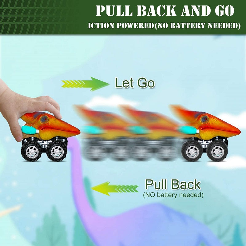Cooltop 6 Pull Back Cars for Kid 3-12 Years Old， 6 Dinosaur Vehicles Kid-Handled Car， Child