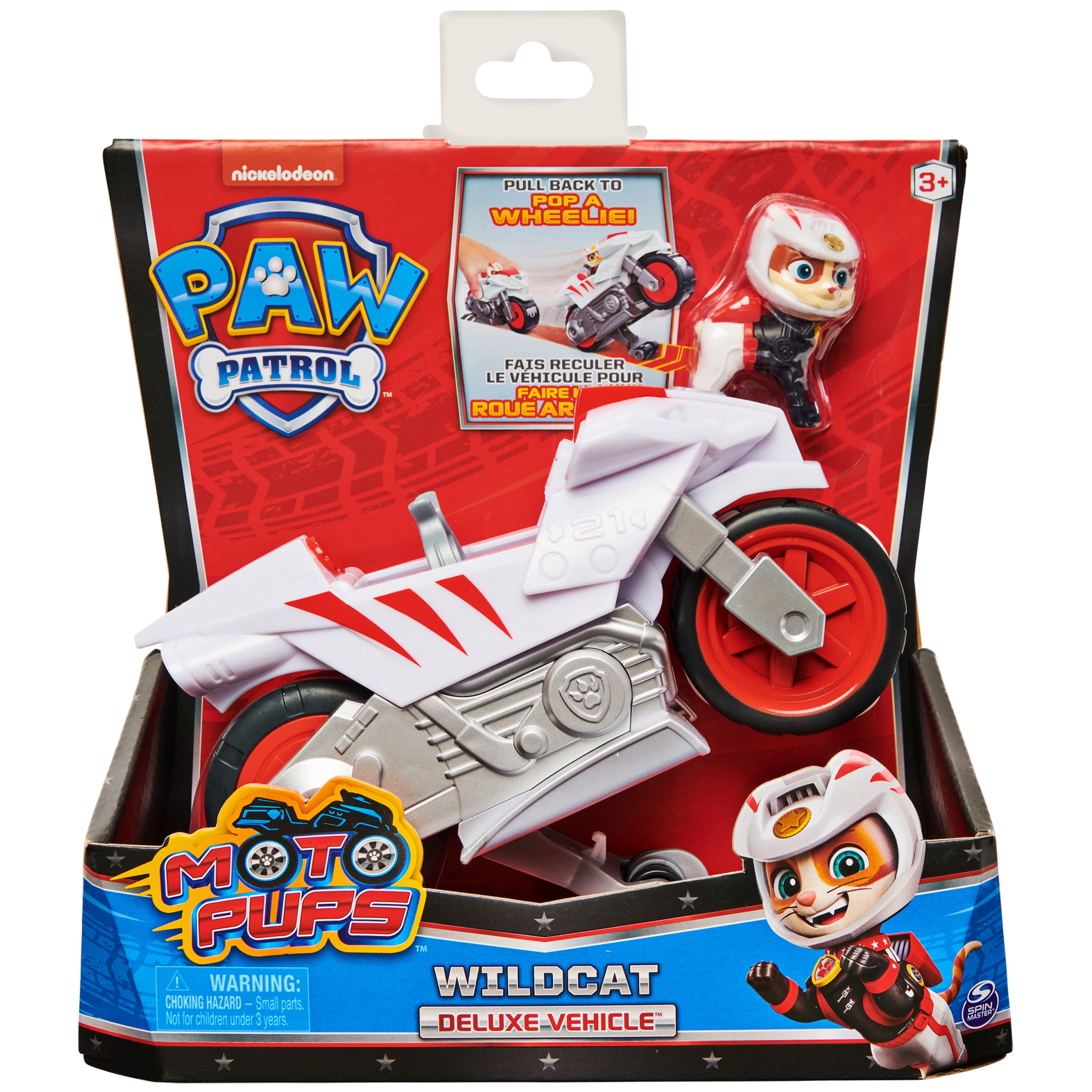 PAW Patrol， Moto Pups Wildcat’s Deluxe Pull Back Motorcycle Vehicle with Wheelie Feature and Figure