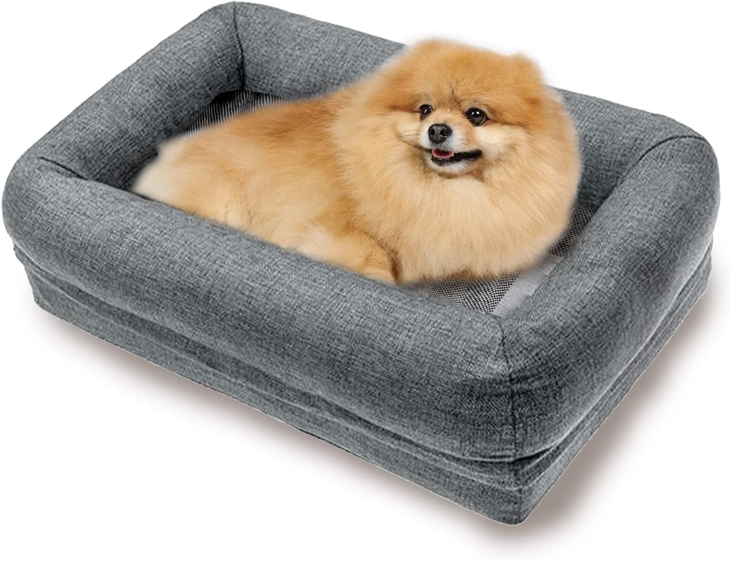 PinkSheep Waterproof Memory Foam Dog Bed Plush Orthopedic Sofa Pet Bed with Removable Cover for Small Medium Sized Cats Dogs Gray
