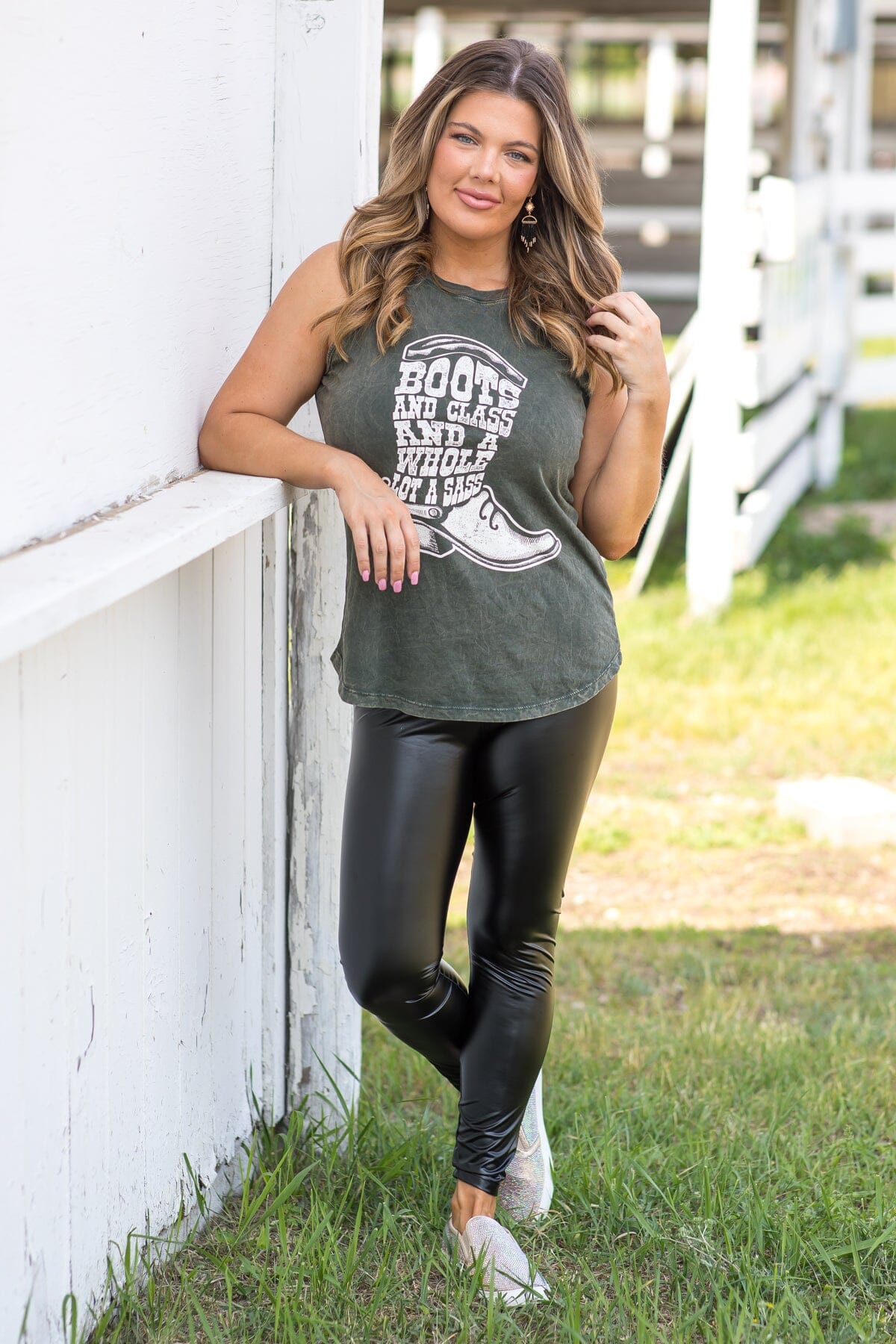 Olive Washed Boots and Sass Graphic Tank