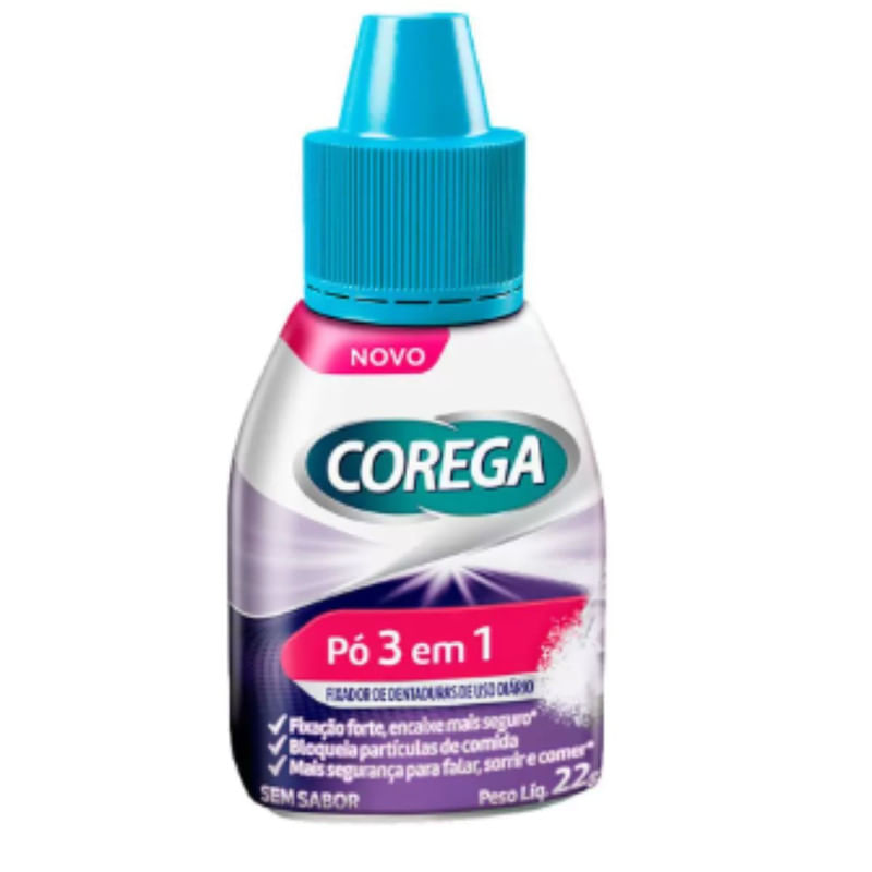 Corega Po 3 em 1 Fixador de Dentadura Forte Fixacao Sem Sabor 22g