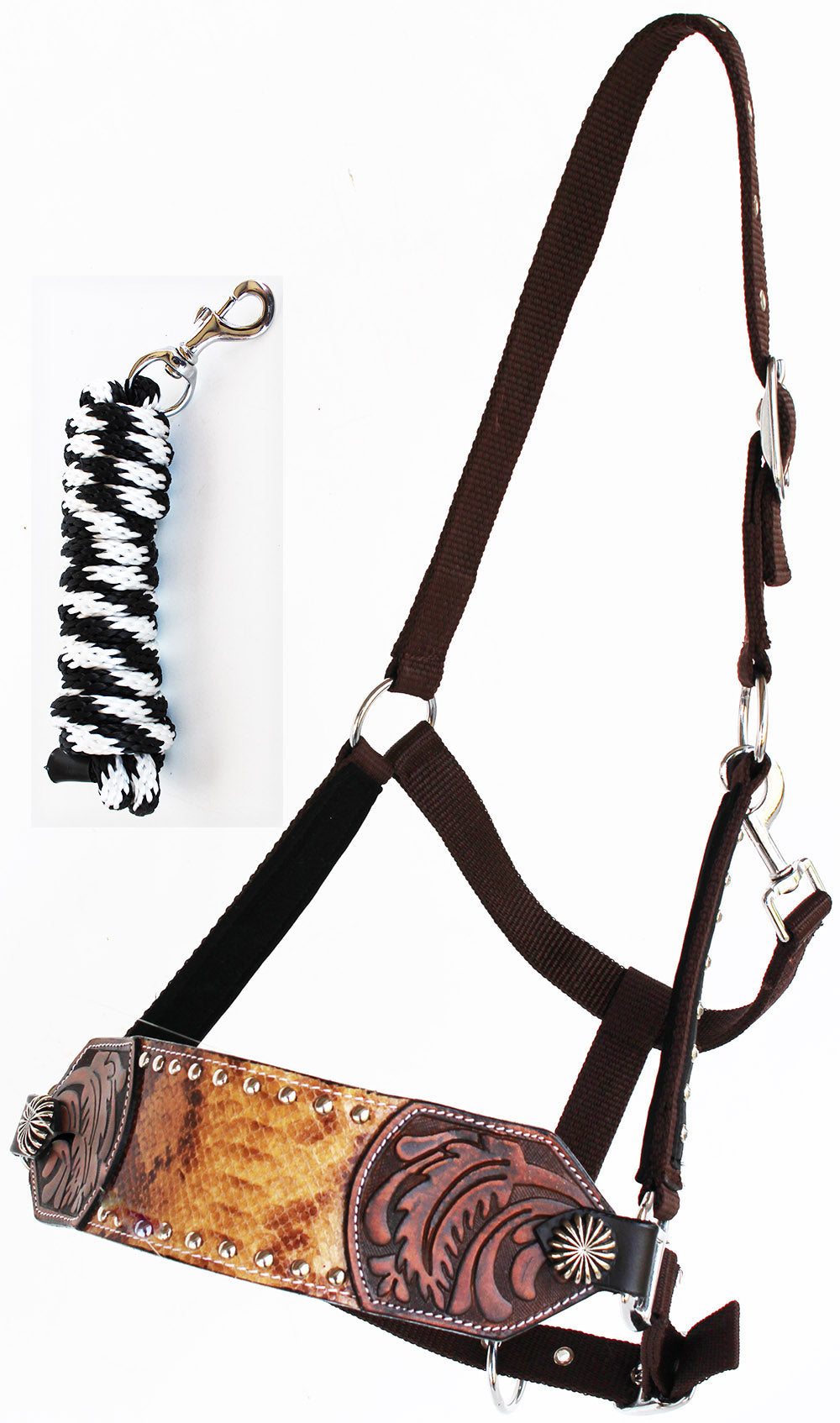 Horse Noseband Tack Bronc Leather HALTER Tiedown Lead Rope  280M21