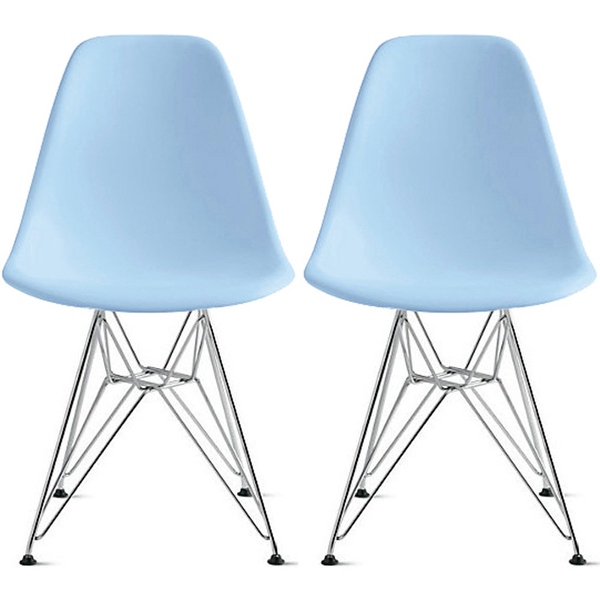 Set of 2 Modern Color Pyramid Seat Height DSW Molded Armless Plastic Dining Room Chairs Chrome Wire Eiffel Dowel Legs