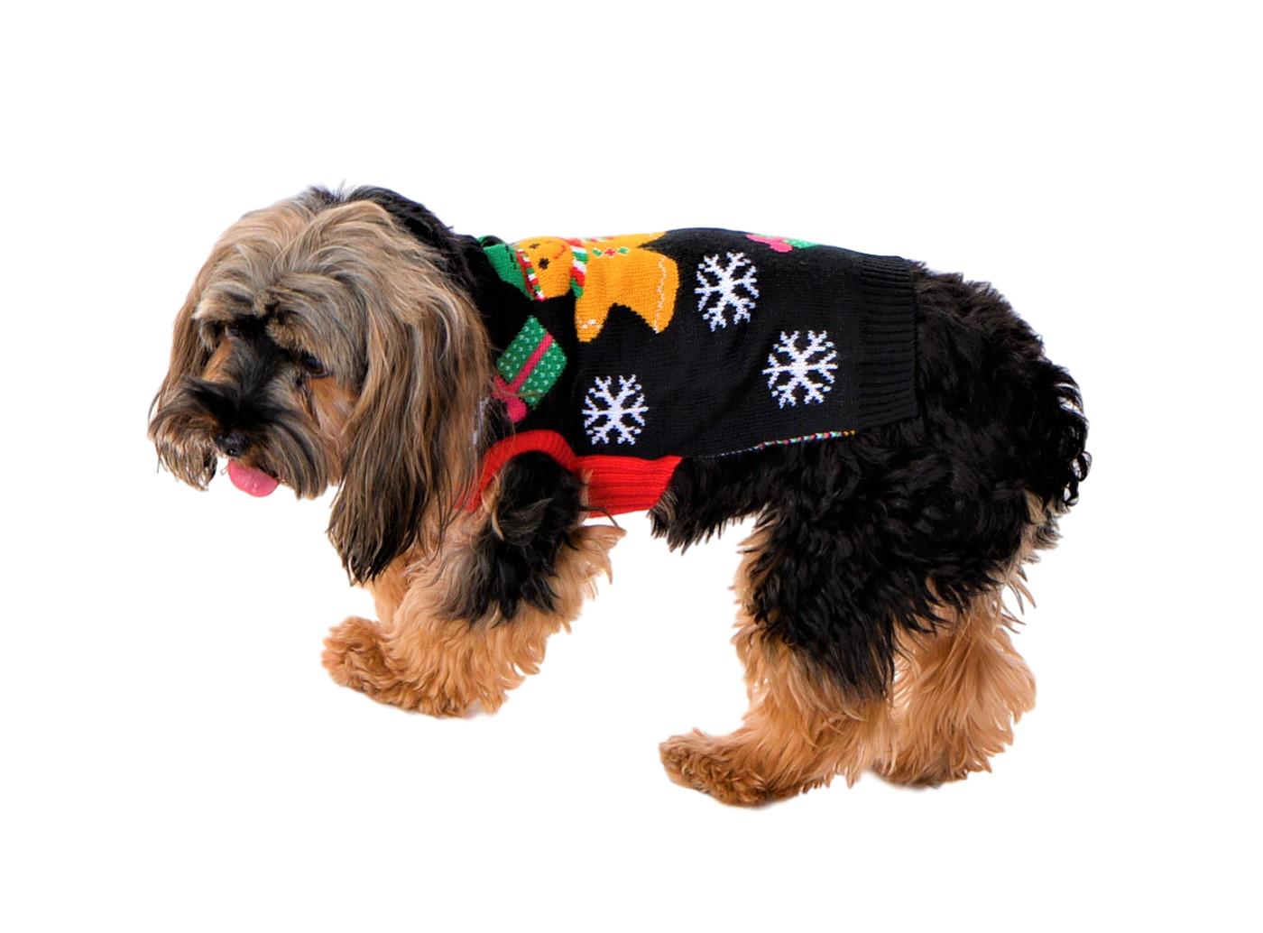 SoCal Look Dogs Christmas Sweaters Gingerbread Pullover Small Black