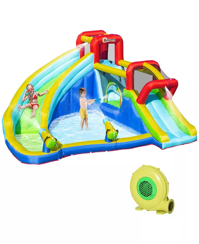 Outsunny Kids Inflatable Bounce House Slide Water Pool Climbing Wall Inflator