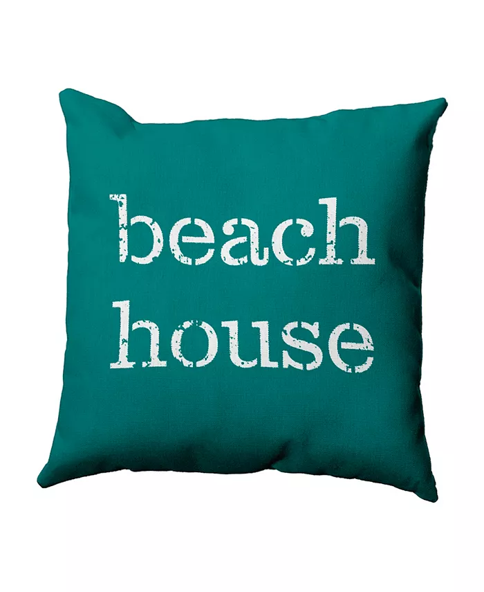 E by Design Beach House  16 Inch Teal Decorative Word Print Throw Pillow