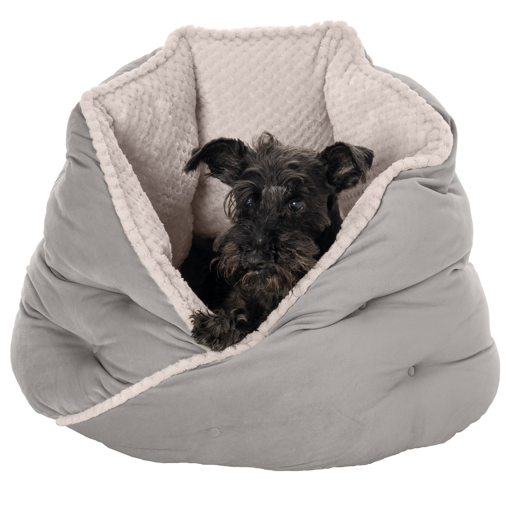 FurHaven | Minky Faux Fur and Velvet Hug Bed for Dogs and Cats， Silver Gray， Medium