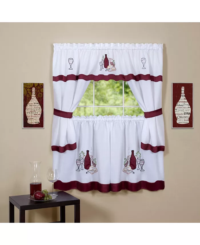 Achim Cabernet Embellished Cottage Window Curtain Set， 58x36