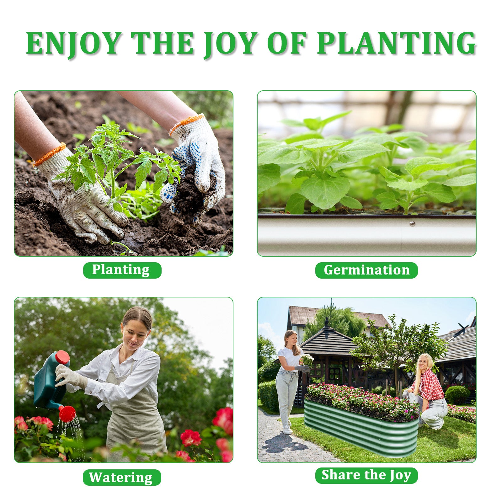 VEGEGA 17" Tall 8'X2' Metal Corrugated Raised Garden Bed Backyard Patio Grow Flowers Planter, White (9in1)