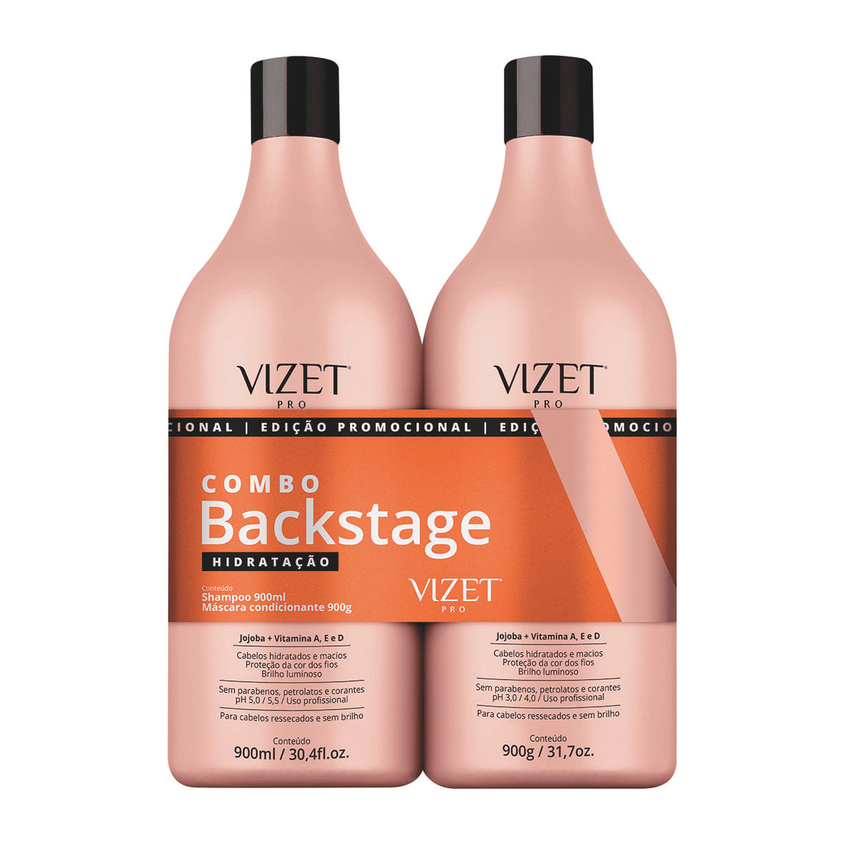 Shampoo 900ml + Mascara Condicionante Backstage Hidratacao Vizet  900ml