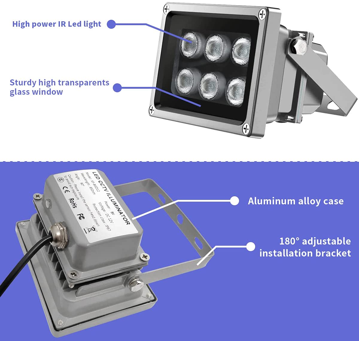 850nm 6-LED IR Illuminators for Security Cameras Outdoor Infrared Illuminator for CCTV IP Camera