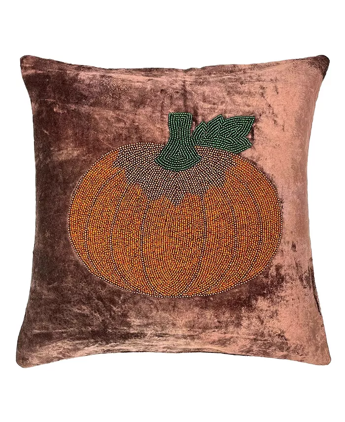 Mod Lifestyles Pumpkin Velvet Beaded Embroidery Pillow， 18