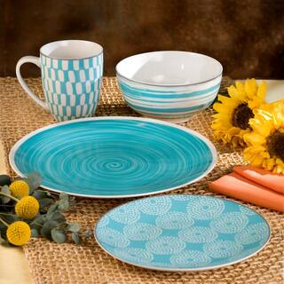 Euro Ceramica Simpatico 16-Piece Turquoise Stoneware Dinnerware Set (Service for 4) SPT-86-3102-TQ