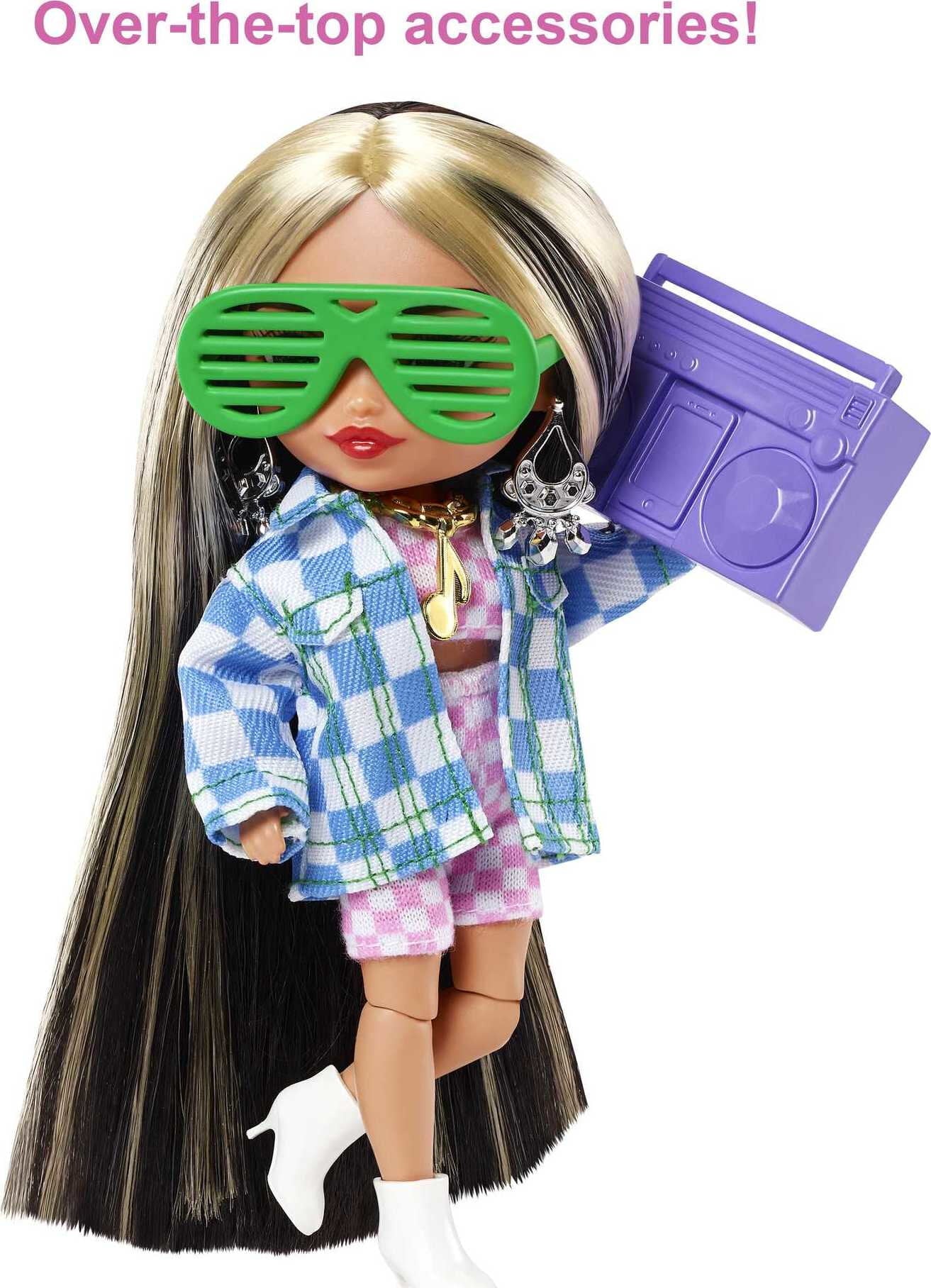 Barbie Extra Minis Doll #2 with Long Highlights in Two-Piece Outfit & Jacket with Accessories