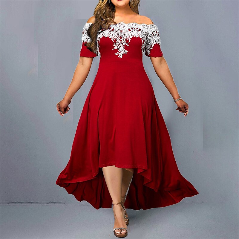 Women's Plus Size Party Dress Floral Off Shoulder Short Sleeve Winter Fall Elegant Formal Maxi long Dress Party Evening Party Dress
