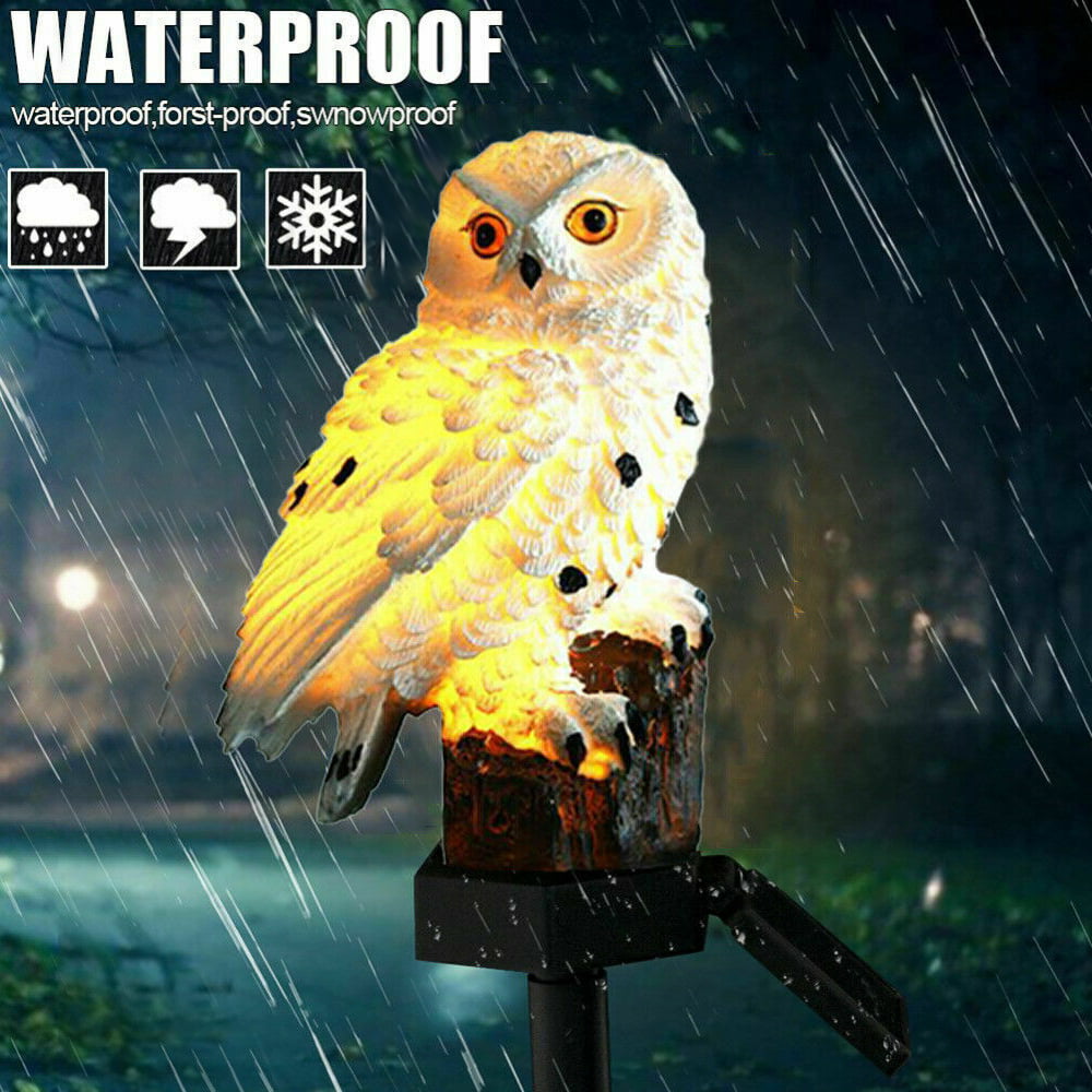Garden Solar Lights Resin Owl Lanterns， iClover Owl LED Decorative Waterproof Garden Stake Lights， Solar-Powered Night Light， Landscape and Walkway Lighting for Patio Walkway Yard
