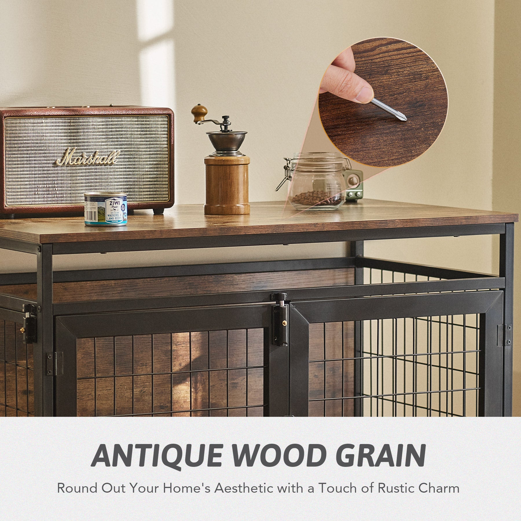 CO-Z Large Dog Crate Furniture Style Dog Cage with Tray Wheels Three Doors Open Space