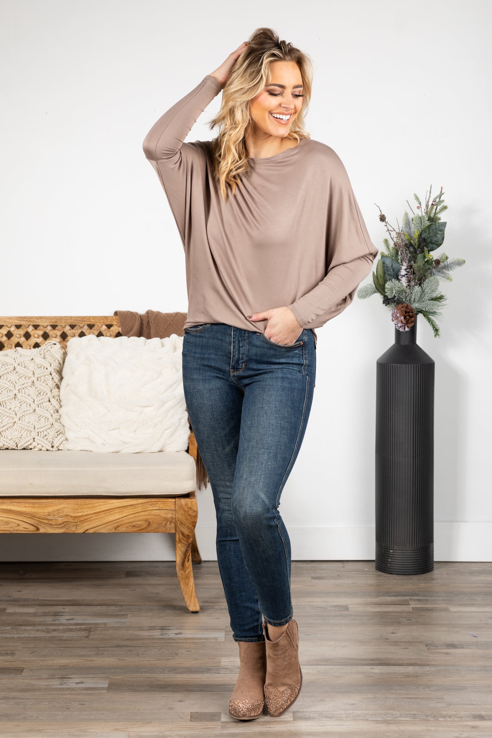 Long Dolman Sleeve Terry Knit Top
