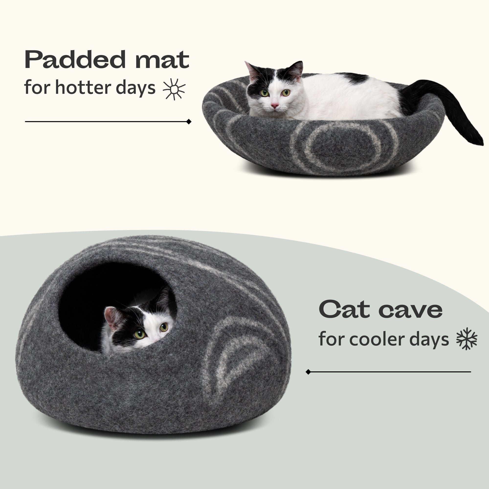 MEOWFIA Cat Bed for Medium Cats - Wool Cat Cave Bed - Dark Grey
