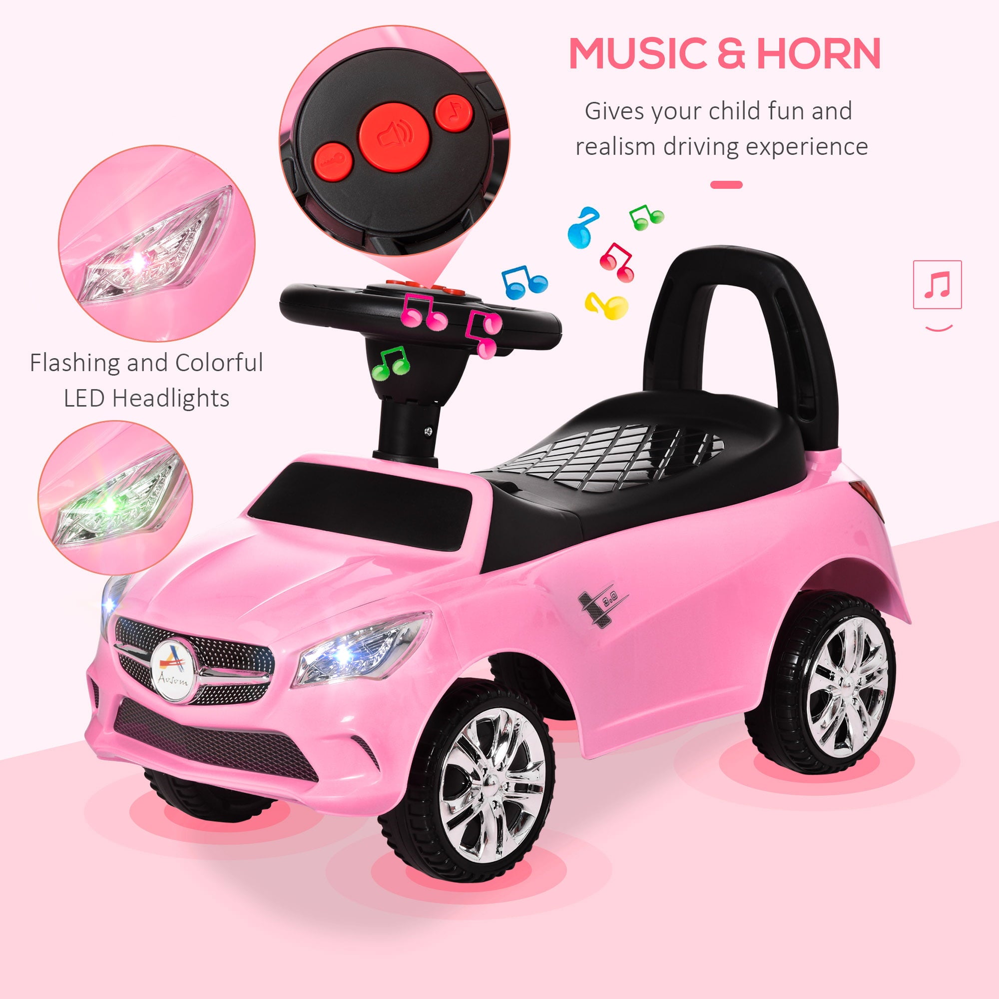 Aosom Sliding Car Foot-to-Floor Ride-On with Horn and Music