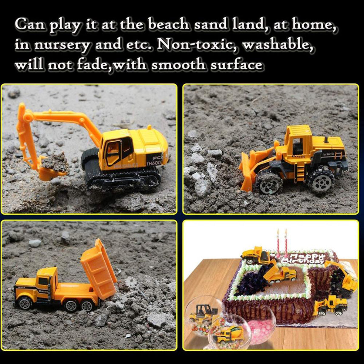 Coolplay 6PCS Mini Alloy Truck Forklift Bulldozer Excavator Die-Cast Vehicle Toy Set for 3 4 5 6 7 Year Old Boy Kids