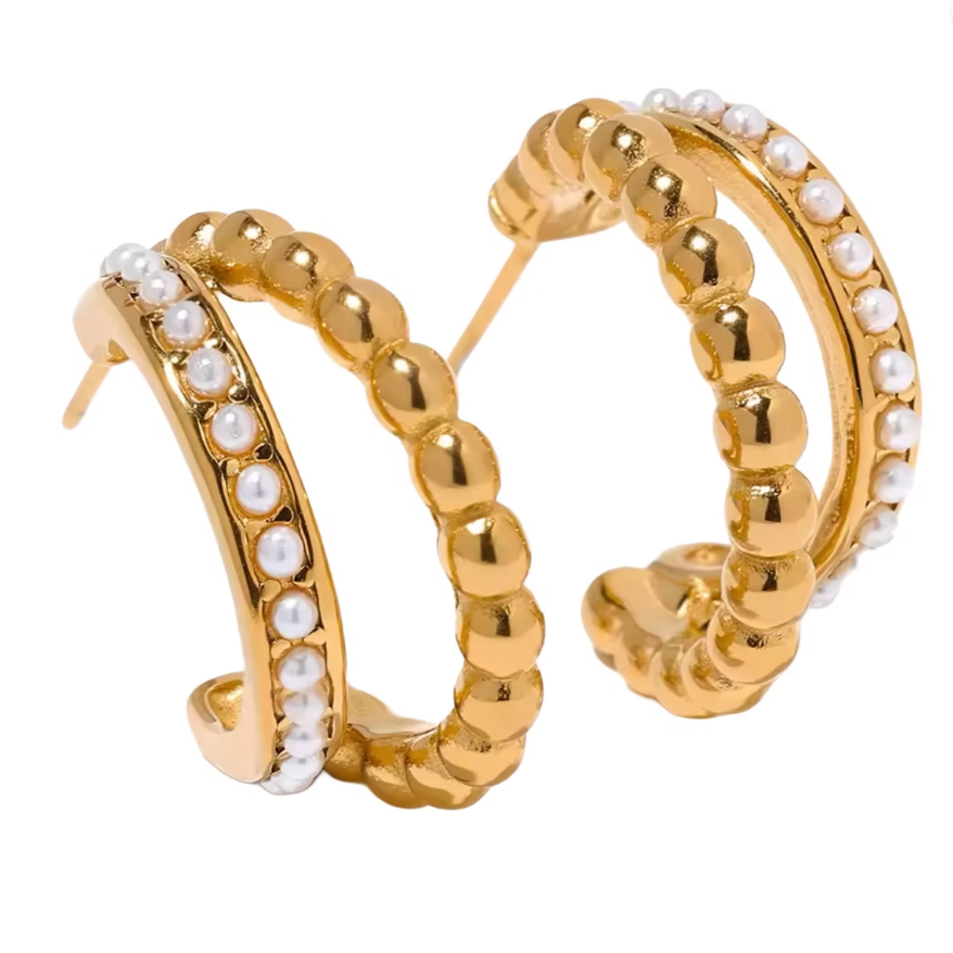 PRE-ORDER Kaley Double Pearl Hoops apx 4/30