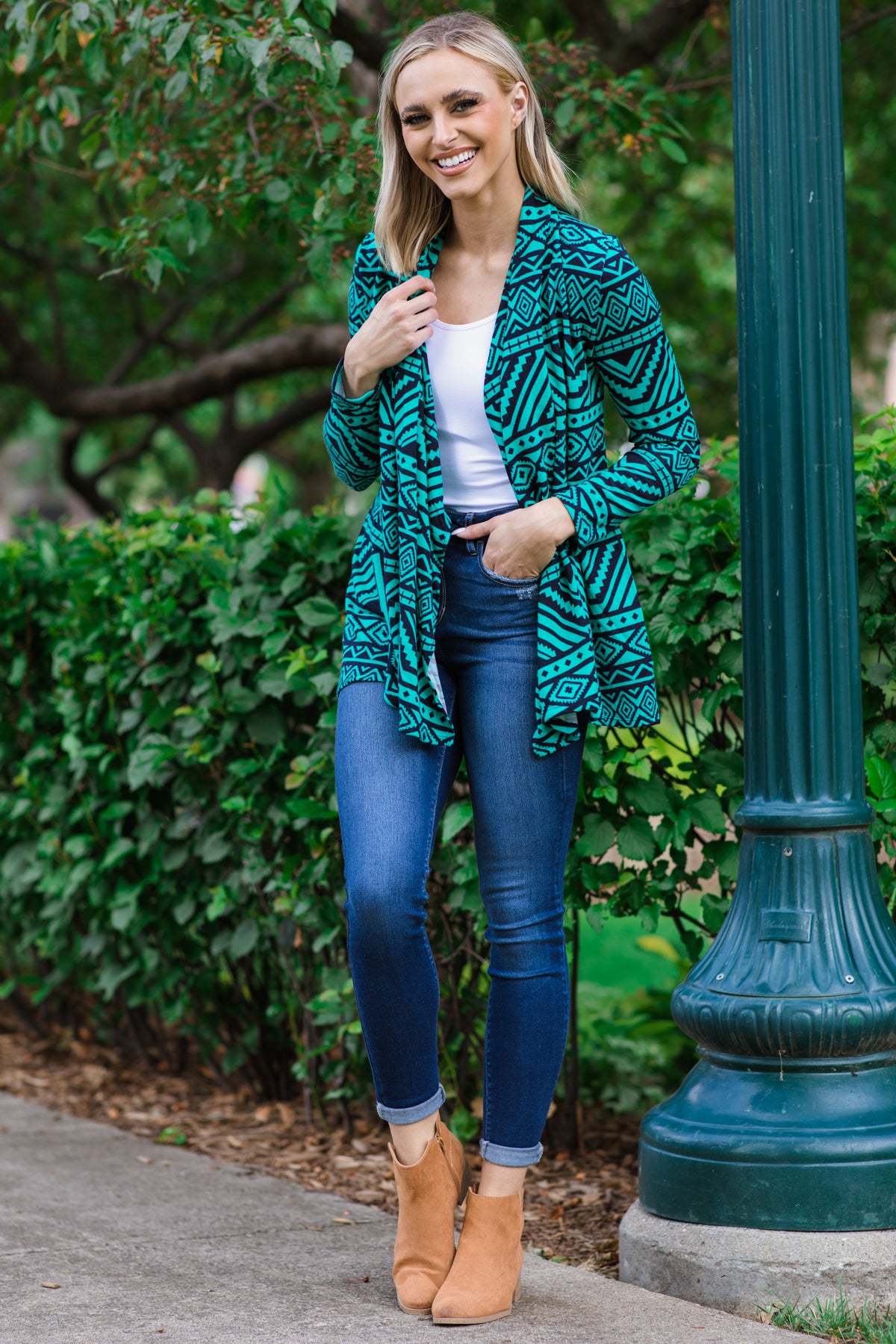 Turquoise and Navy Aztec Print Cardigan
