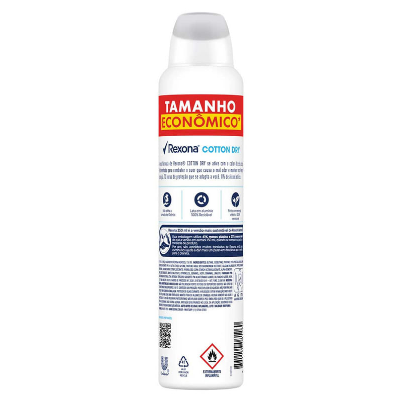 Desodorante Antitranspirante Aerosol Rexona Cotton Dry 250 ml