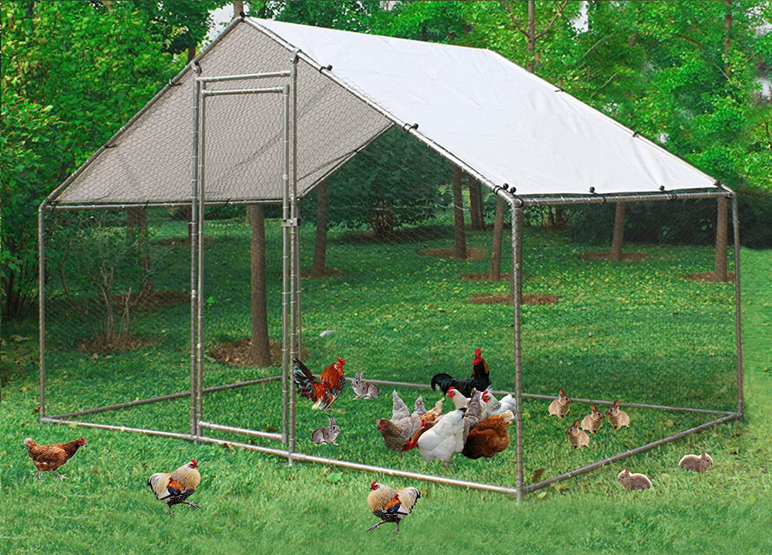 Large Chicken Coop Metal Chicken Runs for Yard， 10' Walk in Chicken Coop Cage Chicken Pen Poultry Cage with Waterproof and Anti-UV Cover Heavy Duty Rabbit Hutch Duck Cage for Outdoor， Backyard and Farm