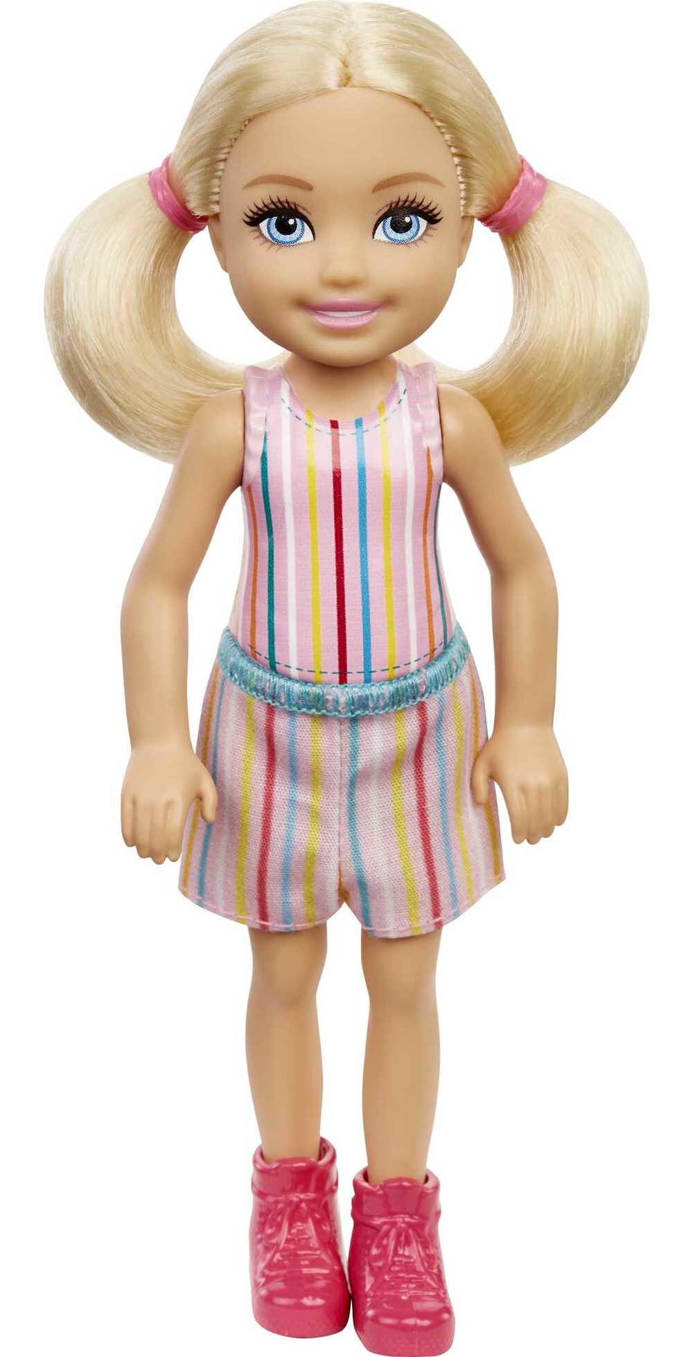 Barbie Chelsea Small Doll with Blonde Hair in Pigtails & Blue Eyes in Removable Striped Dress