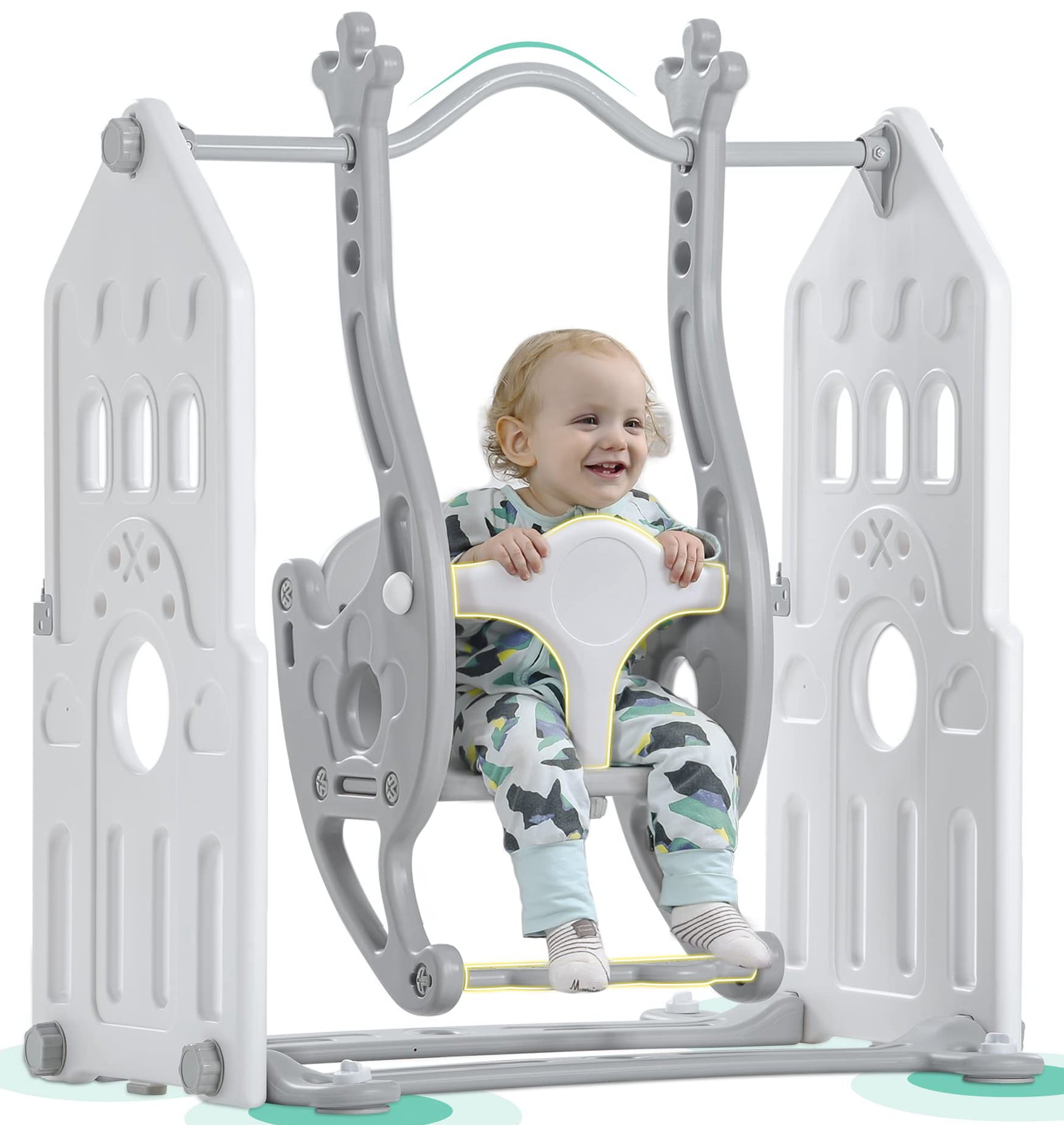 KAINSY Baby Swing for Infants Toddler Kids Age 6 months to 4 Years， Indoor Outdoor Toddler Swing Set with 3 Adjustable Height and Stand， Max Load 121lbs