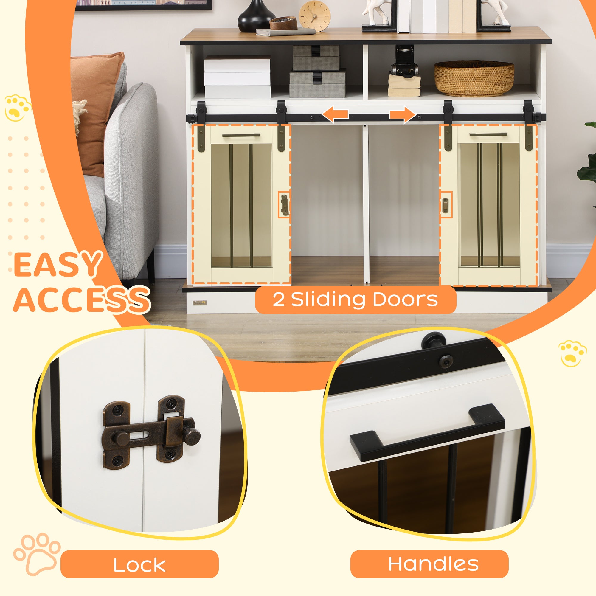 PawHut Dog Crate Furniture for Large Dogs， Double Dog Kennel for Small Dogs with Shelves， Sliding Doors， 47