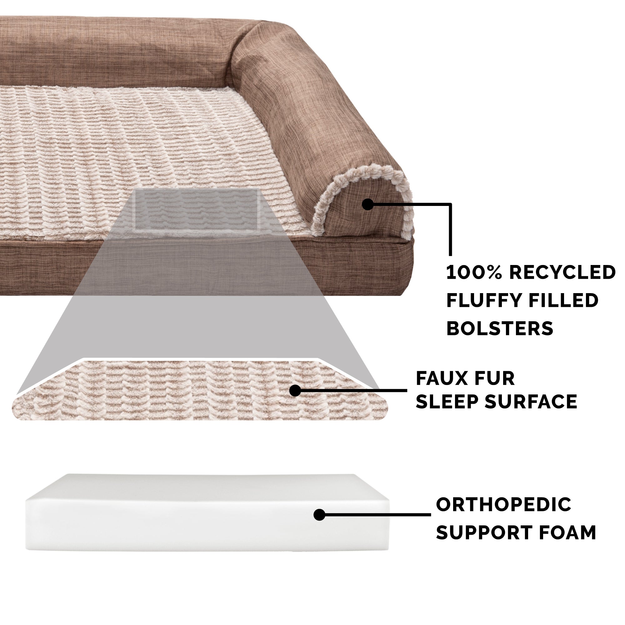 FurHaven Pet Products | Orthopedic Luxe Fur and Performance Linen Sofa-Style Couch Pet Bed for Dogs and Cats， Woodsmoke， Jumbo Plus