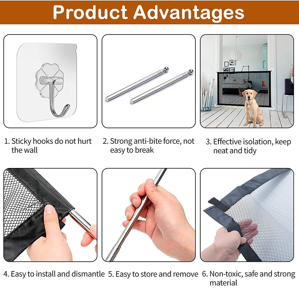 ZPL Dog Gate Pet Gate，43 Inch Portable Mesh Baby Safety Gate Guard Isolated For Indoor and Outdoor， Install Anywhere，Black