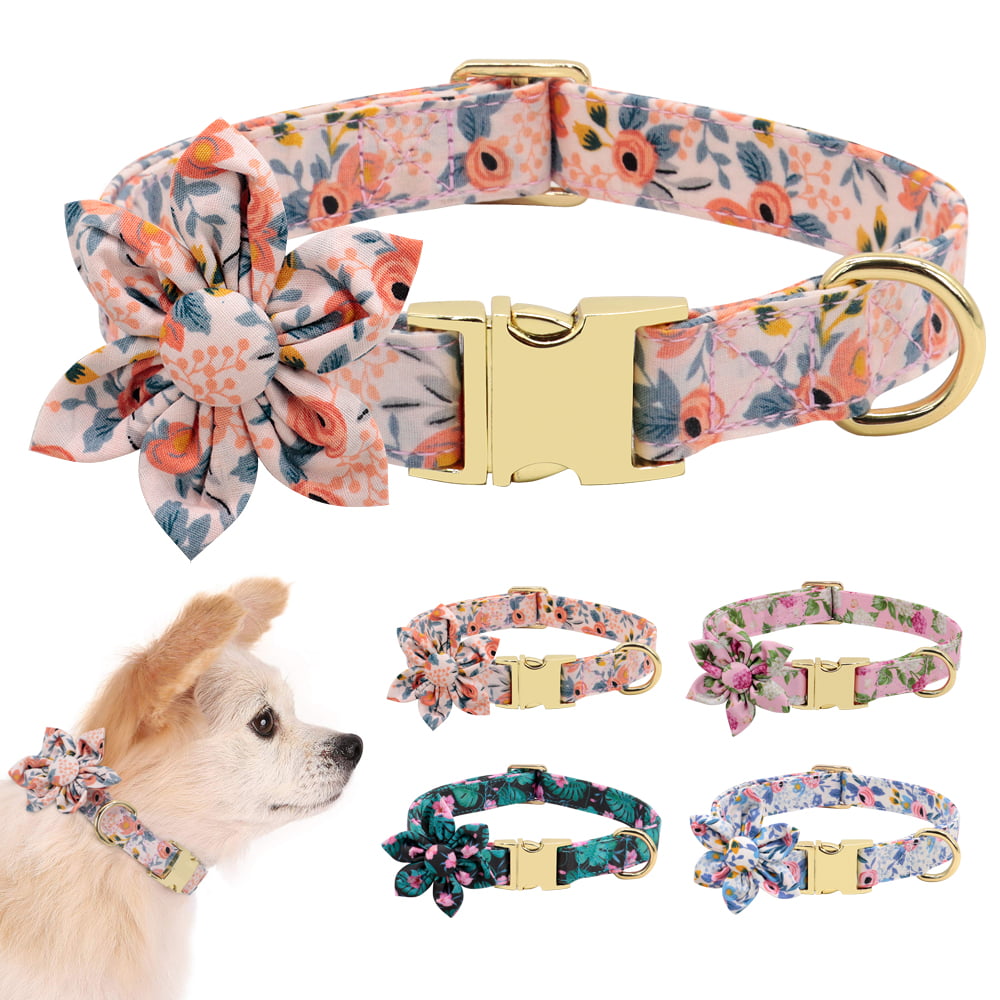 Cute Girl Dog Collars for Small Medium Large Dogs， Floral Pattern Female Pet Dog Collars with Flower for Wedding Holiday
