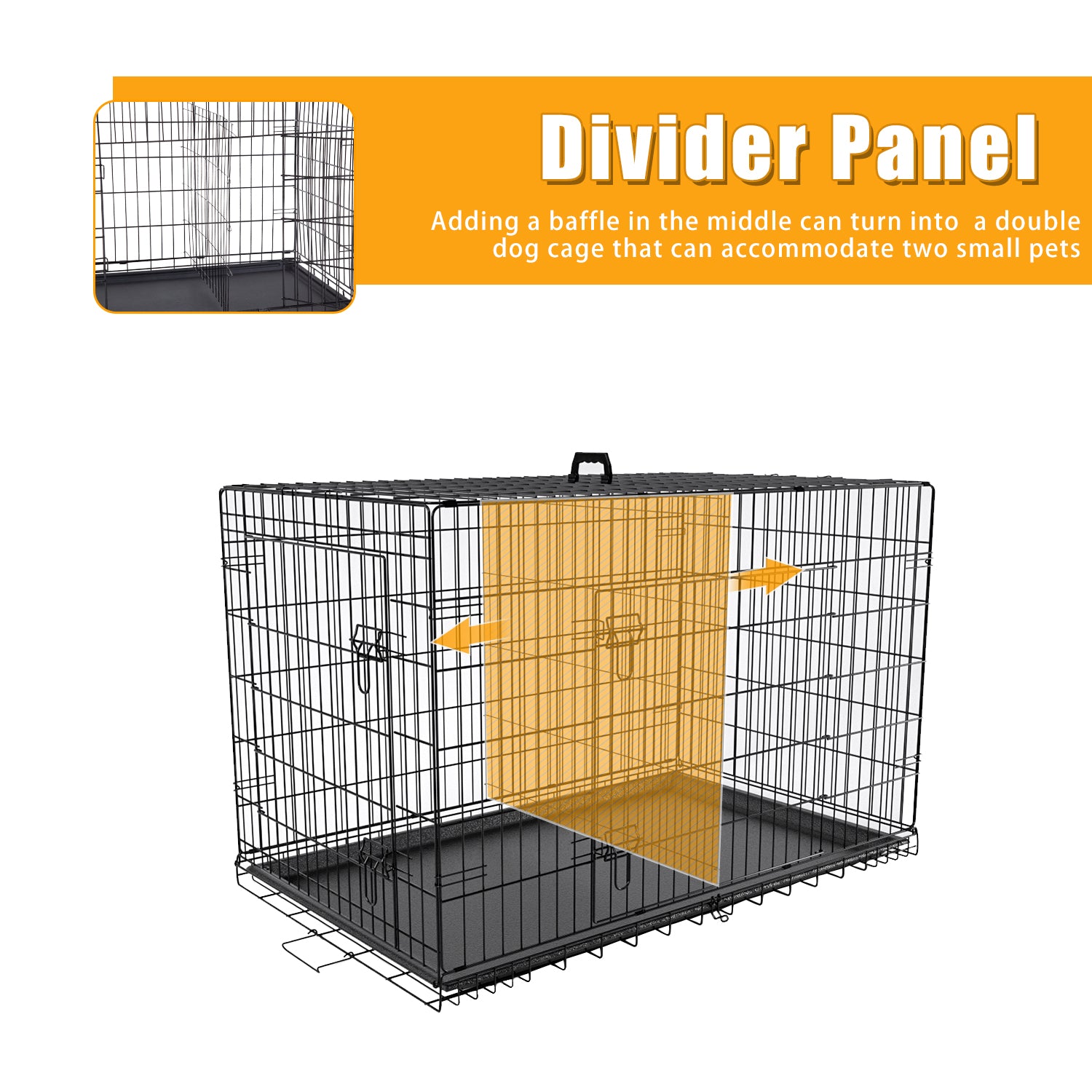 Large Dog Crate for Large Dogs，48 inch Dog Cage with Divider and Double Door for large Medium Small Dogs ，Indoor Outdoor Folding Wire Pet Dog Kennel with Tray and Handle，Black