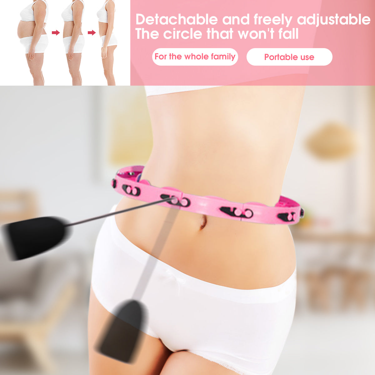 HQZY Smart Weighted Fit Hoop for Adults Weight Loss，Detachable Knots 2 in 1 Adomen Fitness Massage for Adults and Beginners，Pink