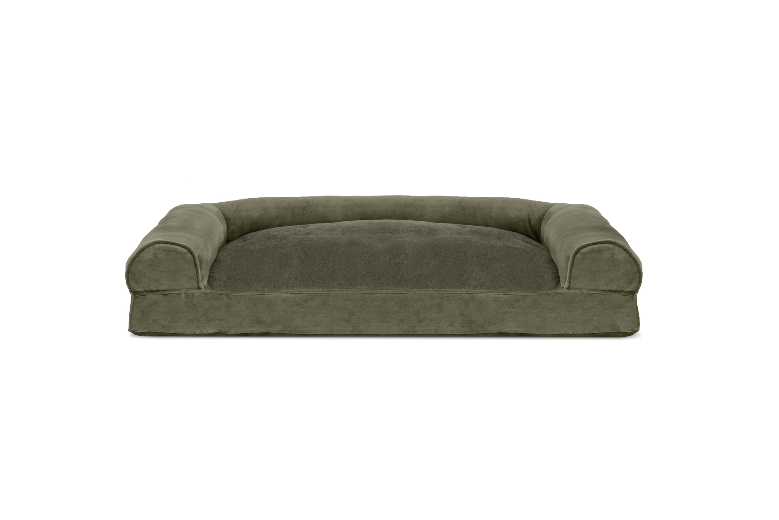 FurHaven | Faux Fur and Velvet Pillow Sofa Pet Bed for Dogs and Cats， Dark Sage， Large