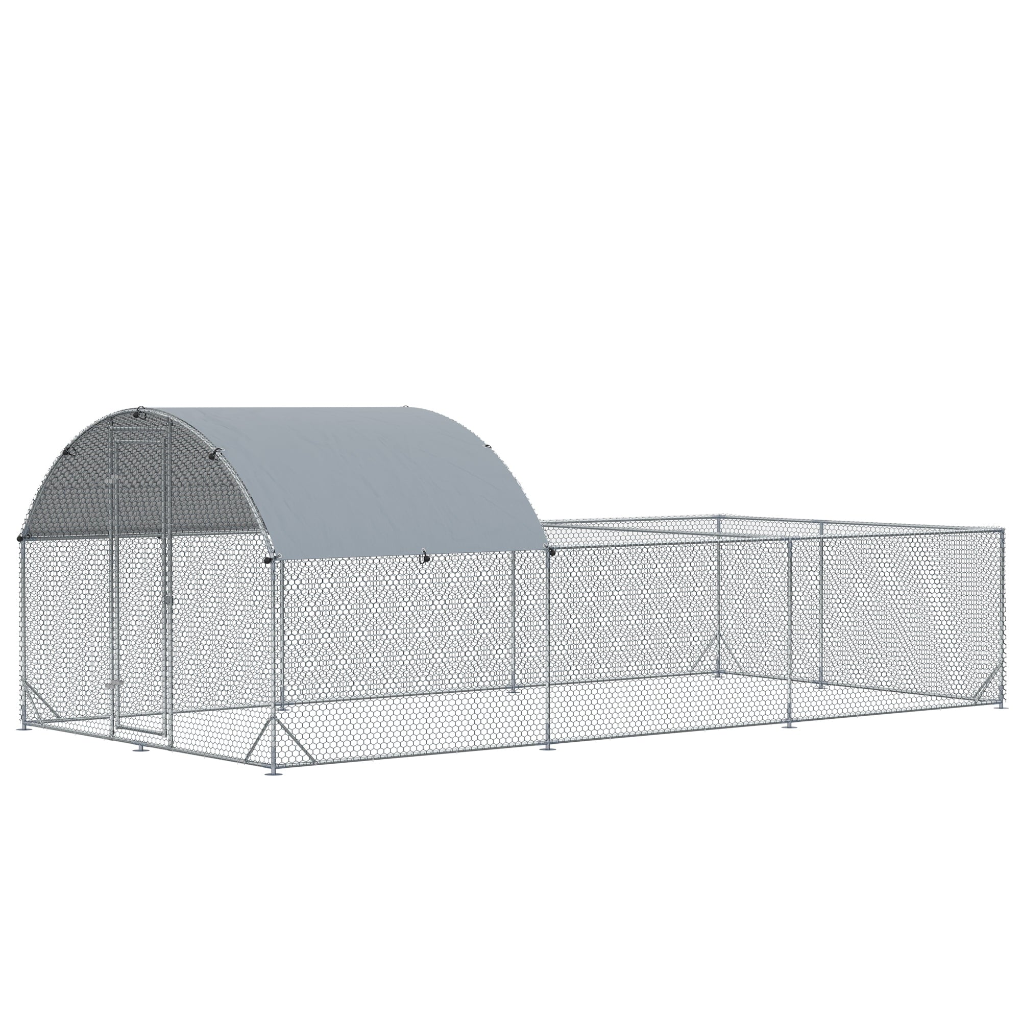 PawHut 18.7 ft Large Metal Chicken Coop for 18 Chickens， Walk-In Chicken Coop Run， Big Chicken House， Ducks Rabbit Enclosure for Backyard with Water-resistant and Anti-UV Cover