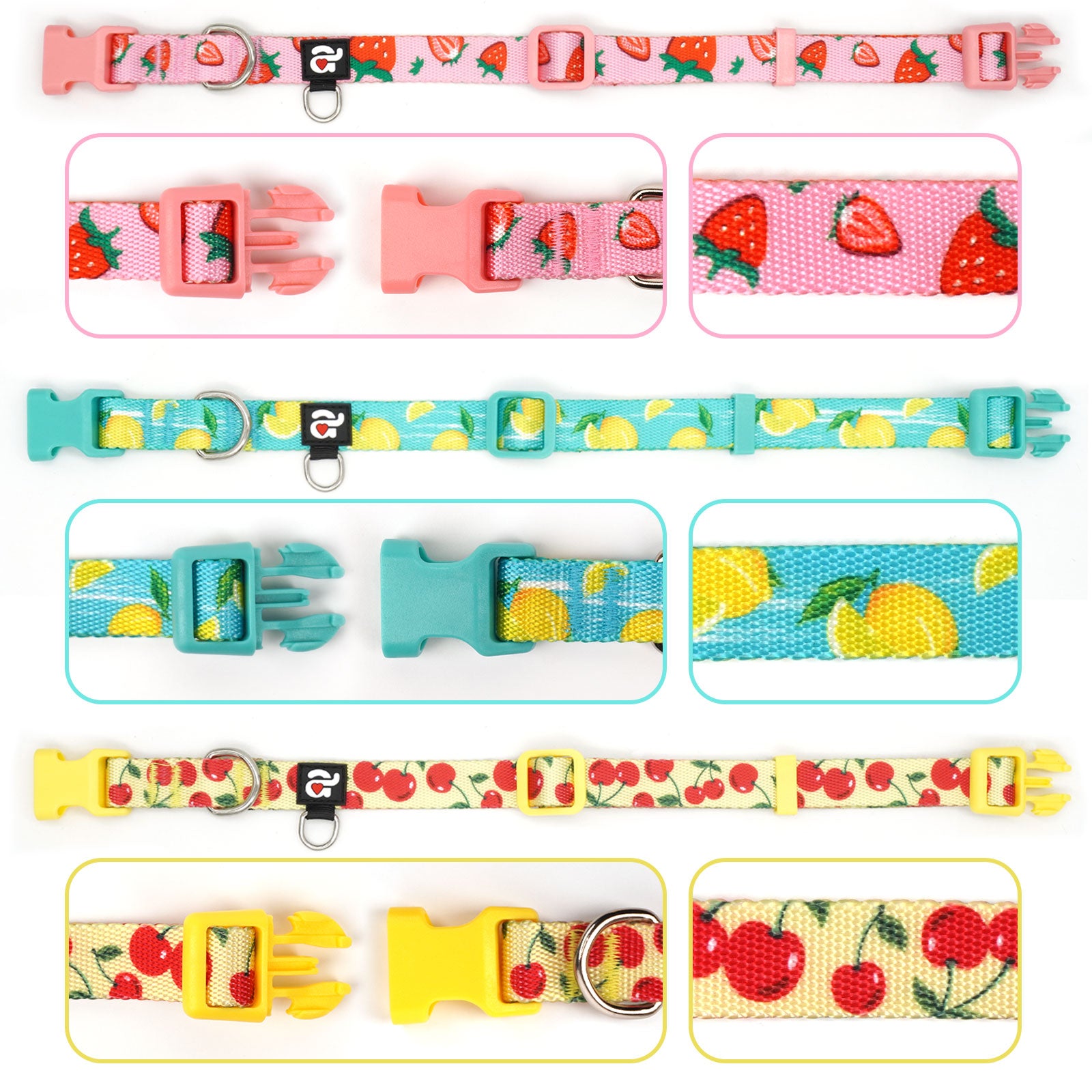 3 Pack Dog Collars Fruit Pattern Design Soft Comfortable Dog Collars for Small Medium and Large Dogs