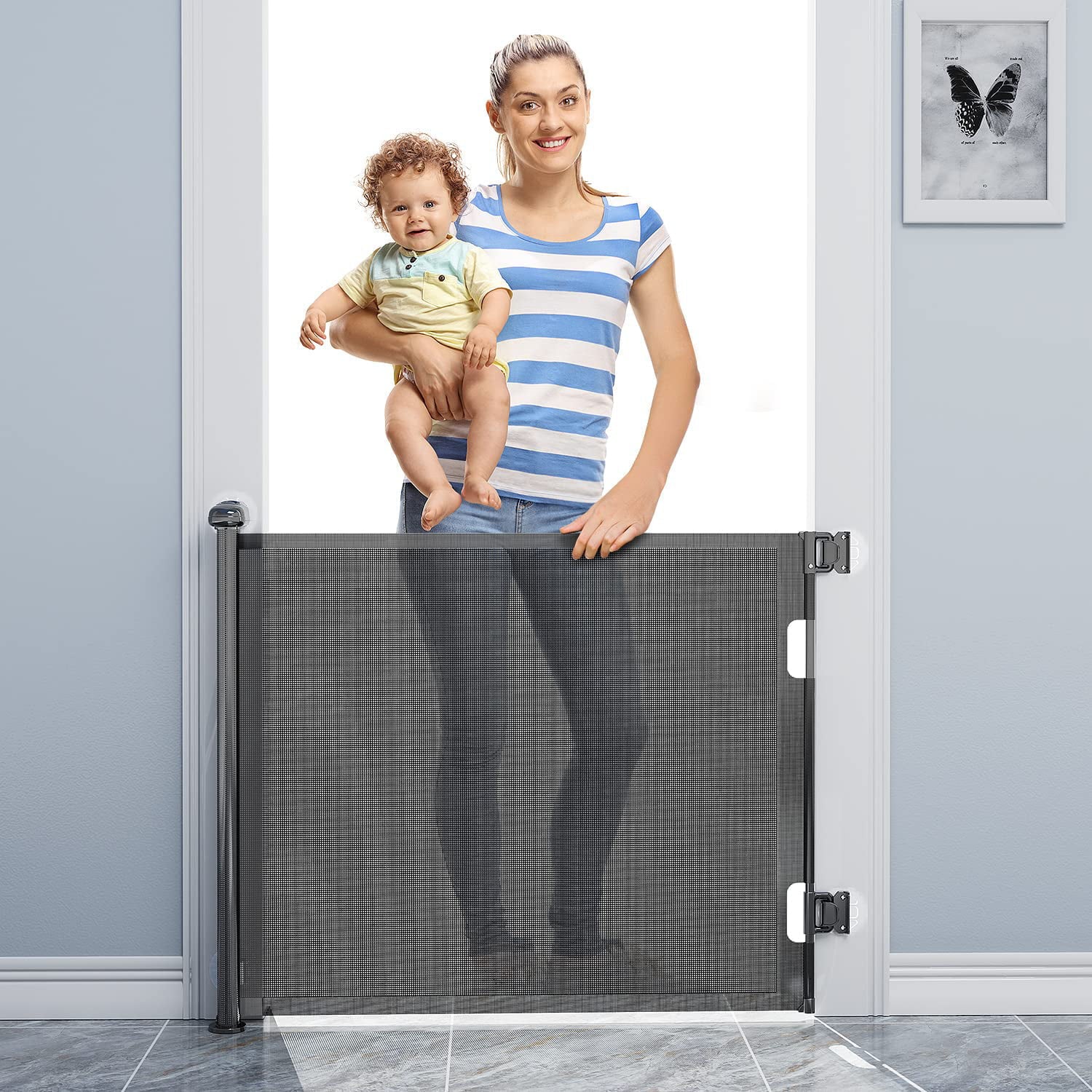 BabyBond Retractable Baby Gates for Doorway， Punch-Free Install Extra Wide 71” X 33” Tall for Kids/Child or Pets Indoor and Outdoor Dog Gates for Doorways， Stairs， Hallways， Black