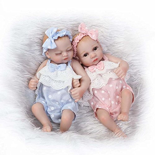 TERABITHIA Mini 10" Realistic Reborn Baby Girls Dolls Silicone Full Body Newborn Twins