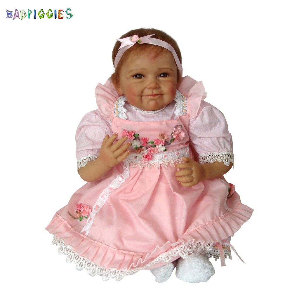 BadPiggies 22" 55cm Lifelike Dress Reborn Baby Doll Girls Silicone Vinyl Weighted Body Xmas Gift for Ages 3+