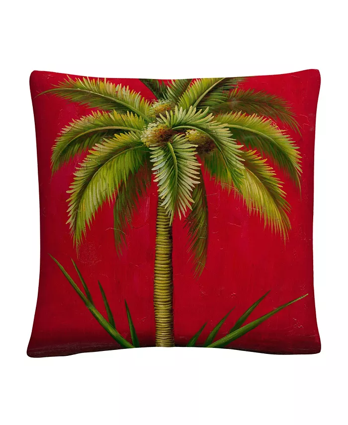 Baldwin Masters Fine Art Tropical Palm I Mid Century Red Decorative Pillow， 16