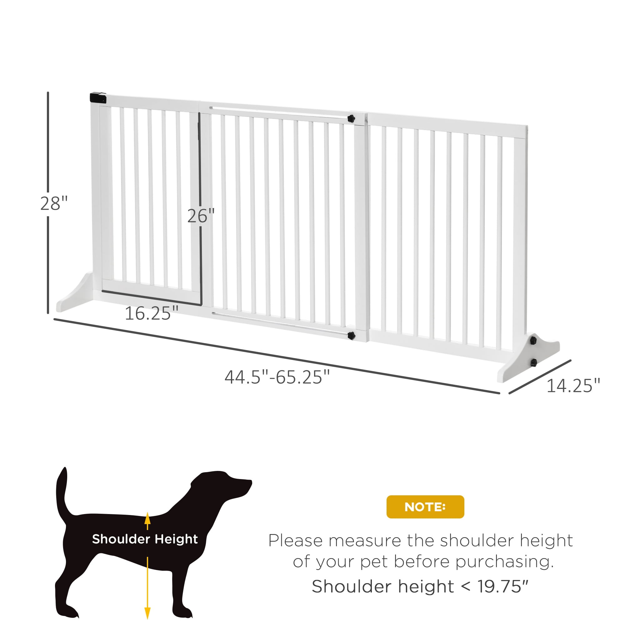 PawHut Wooden Freestanding Pet Gate Adjustable w/ Door Lock Safe Barrier White