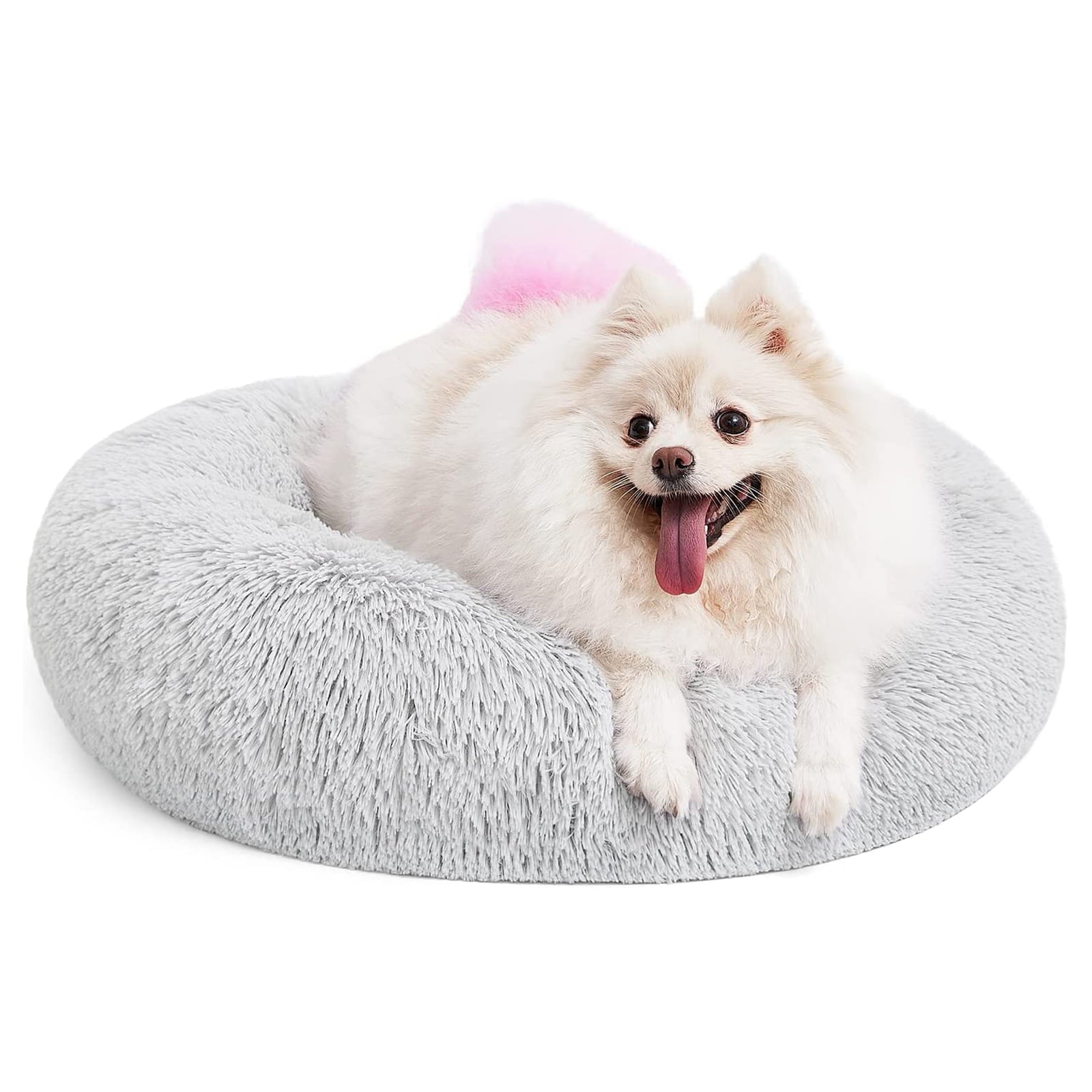 Dog Cat Donut Plush Pet Beds Cozy Round Washable Mattress Gray M